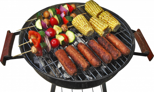 barbecue rolls frying in pan with vegetables