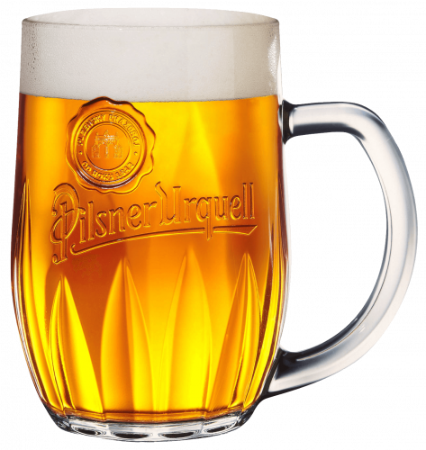 large glass of pint beer with foam