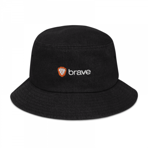 round black denim hat with brave branding